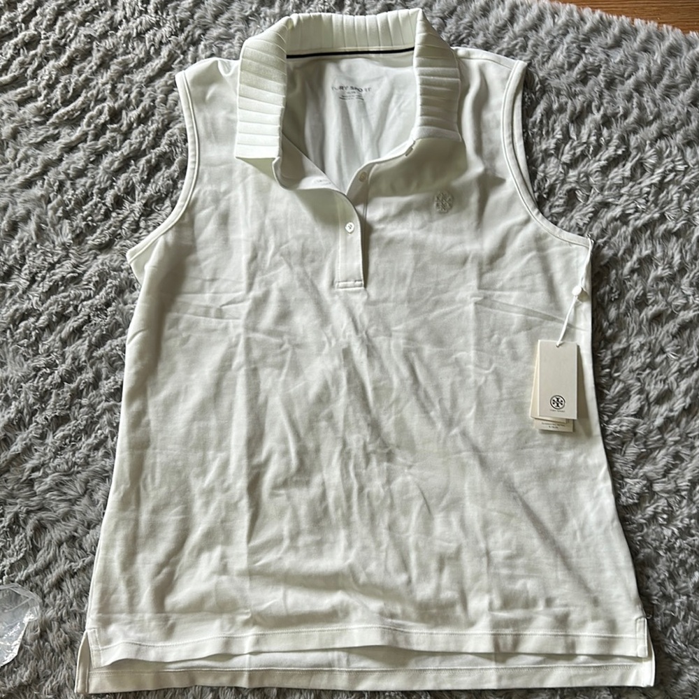 Tory Sport Cream Sleeveless Polo Tank